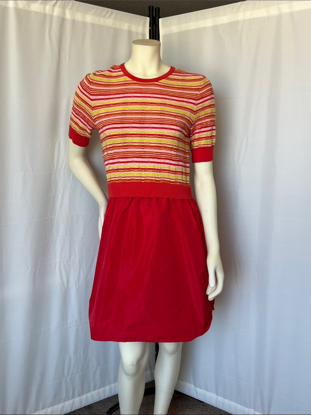 Carven Short Sleeve Mini Dress with Knit Top and Parachute Skirt